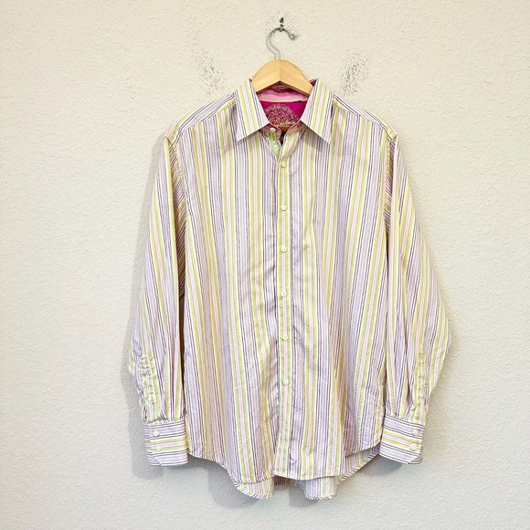ROBERT GRAHAM Contrast-Trim Striped Button-Up Shirt Multi Embroidered - Picture 1 of 8